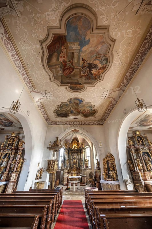 Interior of the parish church Mariae Heimsuchung 15th century, baroqueised in the 18th century, Bühl, Middle Franconia, Bavaria, Germany, Europe