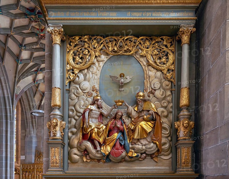 Trinity altar from the Renaissance, Heilig Kreuz Münster, Rottweil, Baden-Württemberg, Germany, Europe