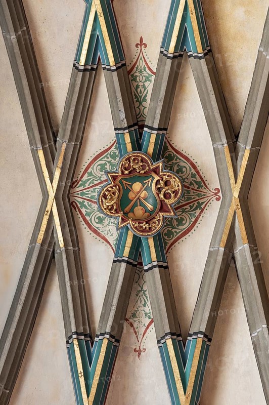 Keystone in the vault of Heilig Kreuz Minster, Rottweil, Baden-Württemberg, Germany, Europe