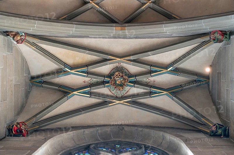 Vaults in the side altar with console figures, Heilig Kreuz Minster, Rottweil, Baden-Württemberg, Germany, Europe