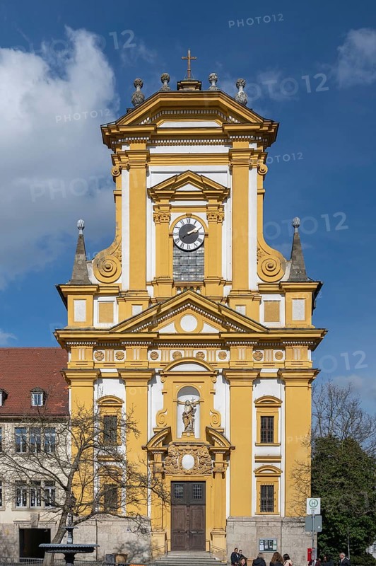 Baroque façade of the town church of St John the Baptist, Gustav-Adolf-Platz 3, Kitzingen, Lower Franconia, Bavaria, Germany, Europe