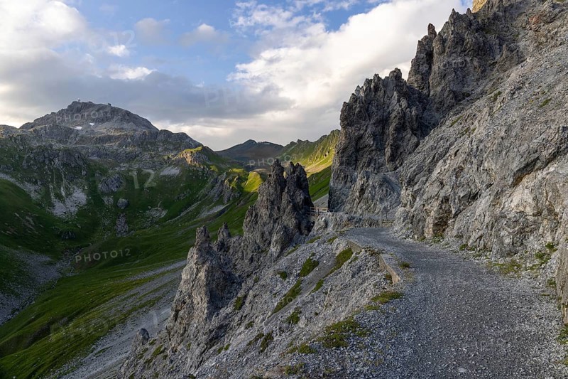 Rocky path below Weisshorn, Davos, Graubünden, Switzerland, Europe