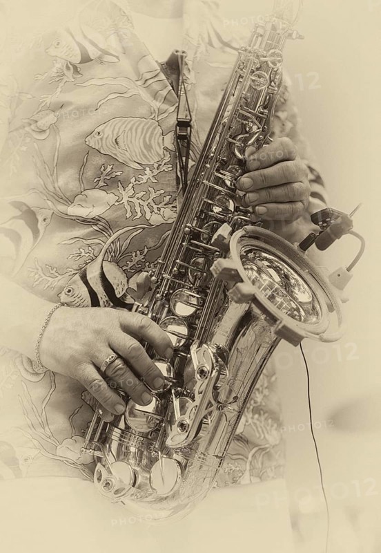 Close-up, saxophonist Ulrich Schneider of the jazz band LoT Late on Tuesday, black and white, vintage, Stuttgart, Baden-Württemberg, Germany, Europe