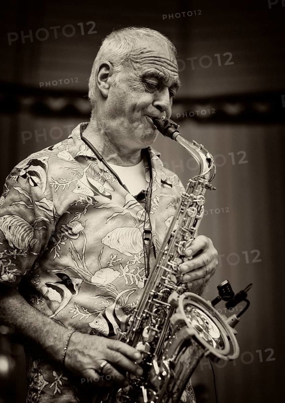 Saxophonist Ulrich Schneider of the jazz band LoT Late on Tuesday, black and white, vintage, Stuttgart, Baden-Württemberg, Germany, Europe
