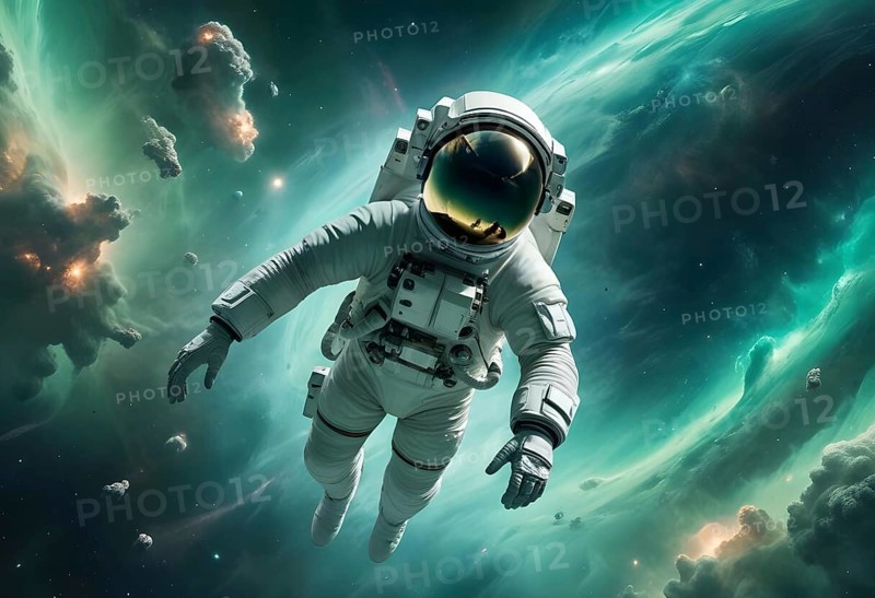 Astronaut in a white suit floating in space among nebulae and stars, evoking a sense of adventure, AI generated