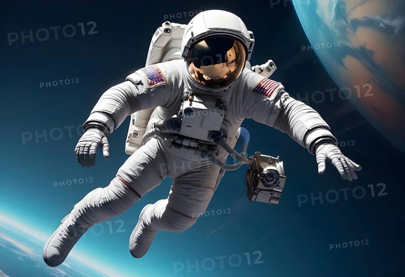 Astronaut floating in outer space with Earth in the background, showcasing space exploration and the feeling of zero gravity, AI generated