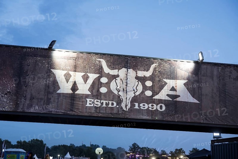W:O:A logo above the entrance area at the Wacken Open Air in Wacken. The traditional metal festival will take place from 31 July to 3 August 2024