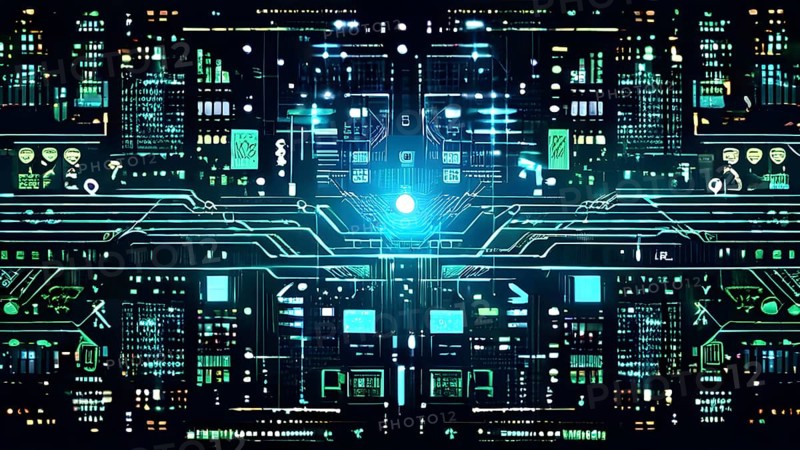 Cyber technology mosaic wallpaper illustration in digital art, AI generated