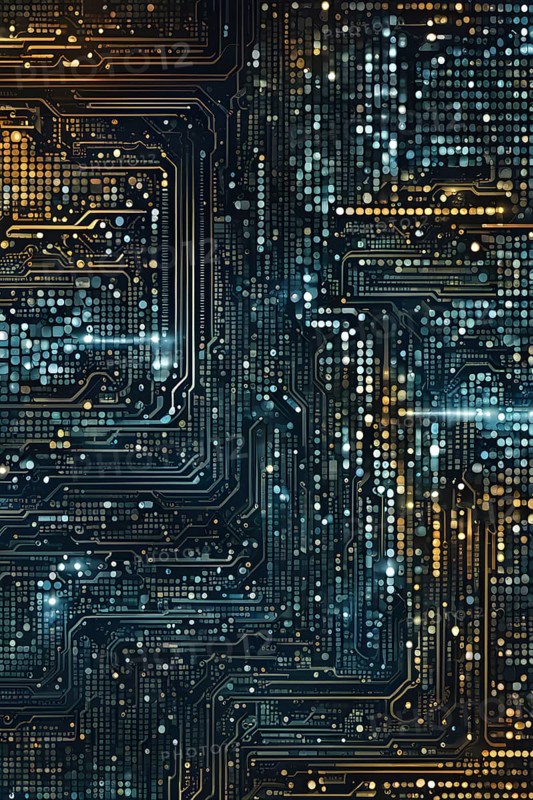 Cyber technology mosaic wallpaper illustration in digital art, AI generated