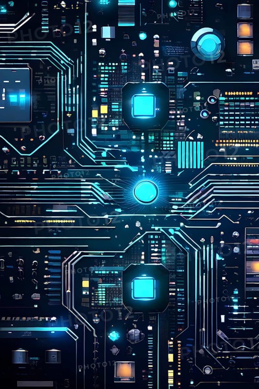 Cyber technology mosaic wallpaper illustration in digital art, AI generated