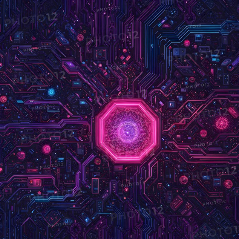 Cyber technology mosaic wallpaper illustration in digital art, AI generated