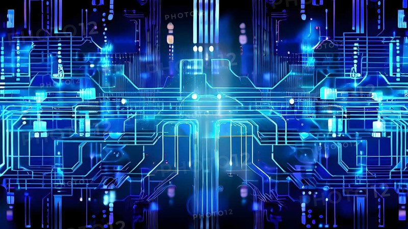 Cyber technology mosaic wallpaper illustration in digital art, AI generated