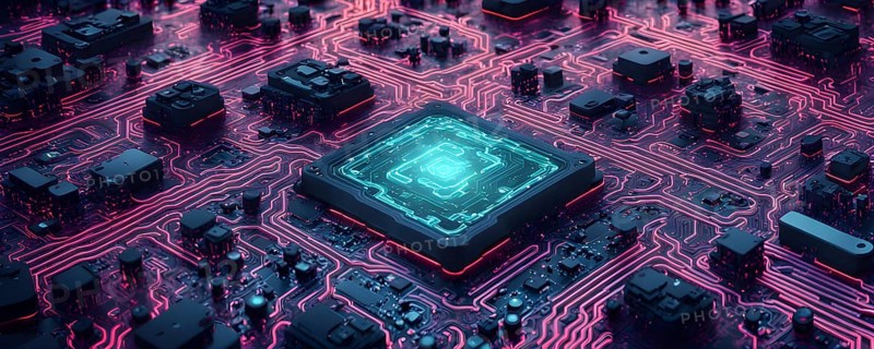 Cyber technology mosaic wallpaper illustration in digital art, AI generated
