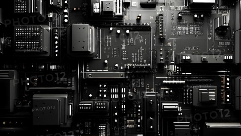 Cyber technology mosaic wallpaper illustration in digital art, AI generated