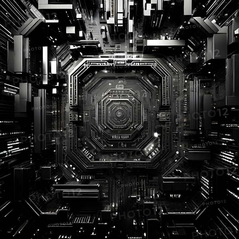 Cyber technology mosaic wallpaper illustration in digital art, AI generated