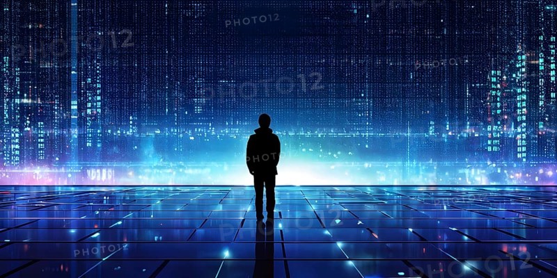 Cyber technology mosaic wallpaper illustration in digital art, AI generated