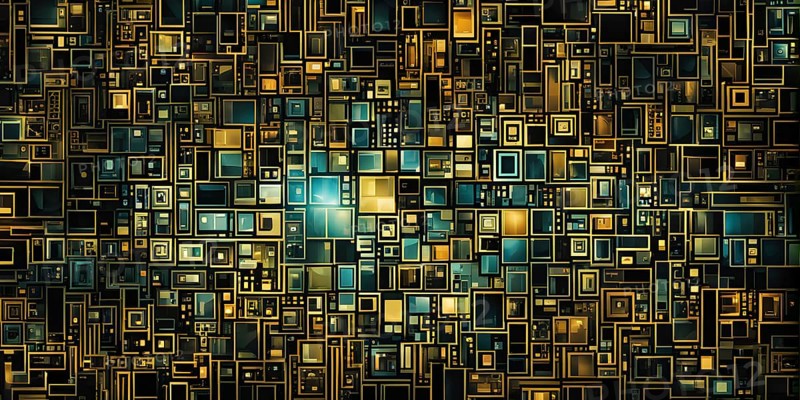 Cyber technology mosaic wallpaper illustration in digital art, AI generated