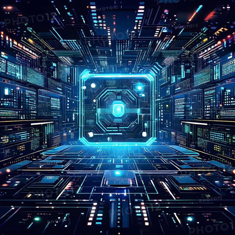 Cyber technology mosaic wallpaper illustration in digital art, AI generated