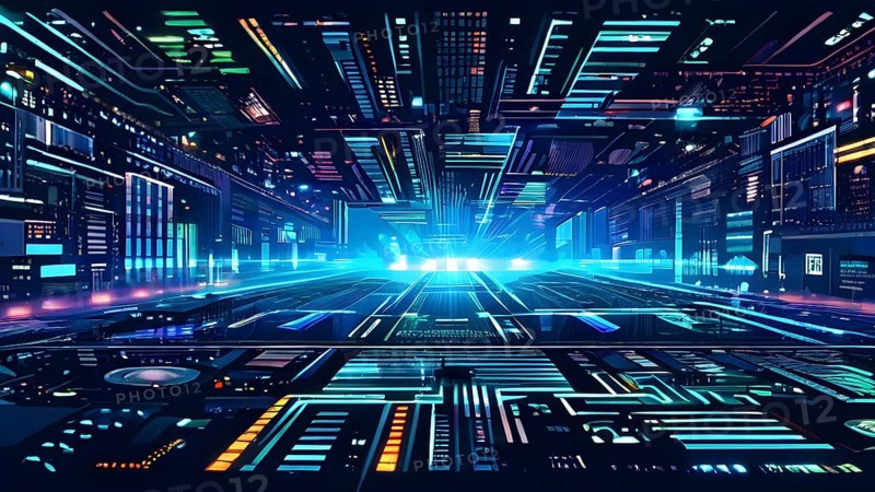 Cyber technology mosaic wallpaper illustration in digital art, AI generated