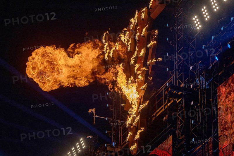 Bullhead with pyrotechnics at the Wacken Open Air in Wacken. The traditional metal festival will take place from 31 July to 2 August 2024