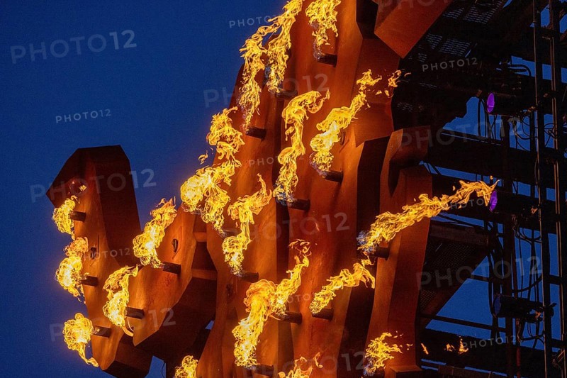Bullhead with pyrotechnics at the Wacken Open Air in Wacken. The traditional metal festival will take place from 31 July to 2 August 2024