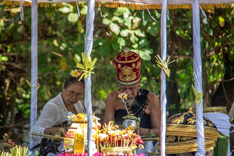 Ceremony on the beach. Religious ceremony of the Hindu faith on the beach of Sanur, Bali, Indonesia, Asia