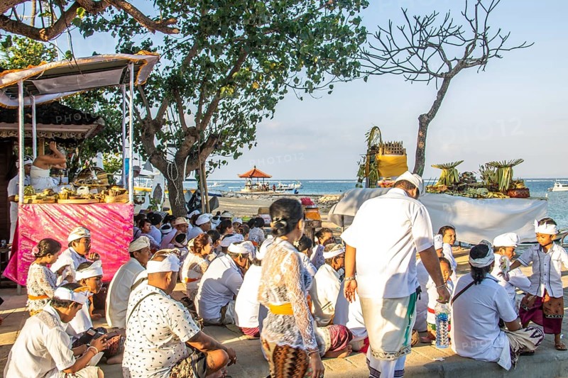 Ceremony on the beach. Religious ceremony of the Hindu faith on the beach of Sanur, Bali, Indonesia, Asia