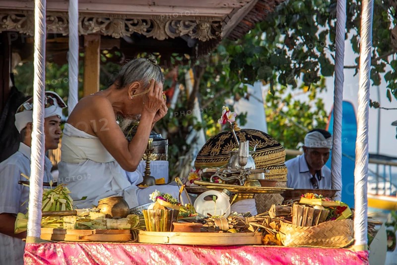 Ceremony on the beach. Religious ceremony of the Hindu faith on the beach of Sanur, Bali, Indonesia, Asia