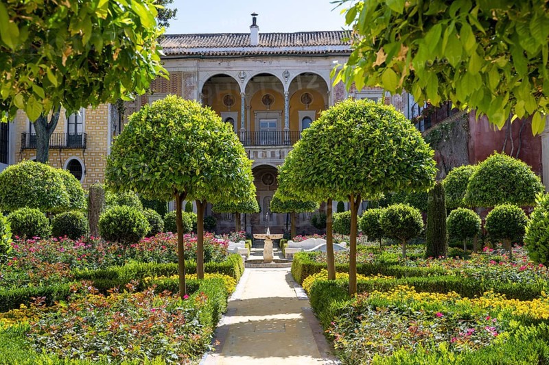Garden with exotic plants, Casa de Pilatos city palace with Mudejar style elements, Seville, Seville, Andalusia, Spain, Europe
