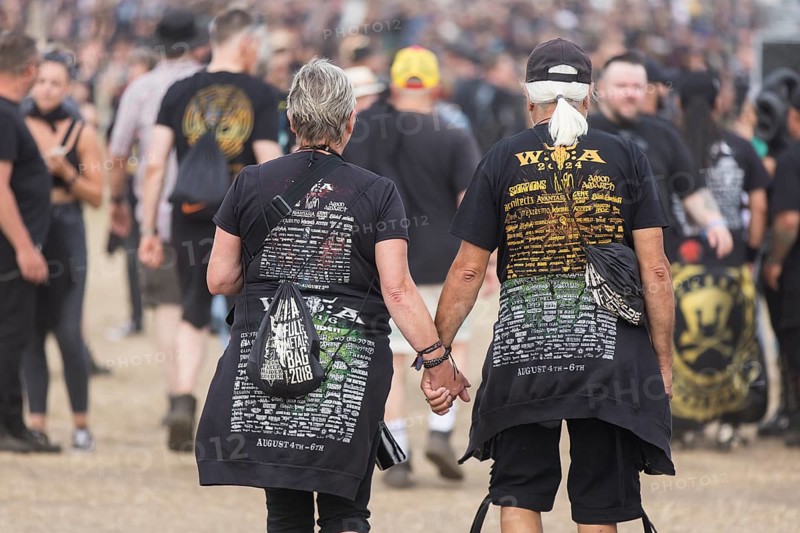 Elderly couple with Wacken shirts at the Wacken Open Air in Wacken. The traditional metal festival takes place from 31 July to 2 August 2024