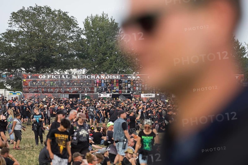 Merchandise stand at the Wacken Open Air in Wacken. The traditional metal festival will take place from 31 July to 2 August 2024