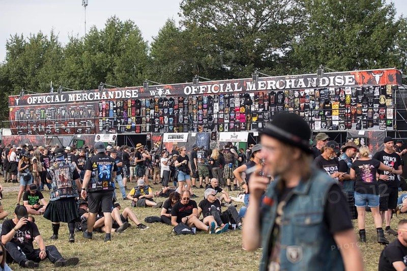 Merchandise stand at the Wacken Open Air in Wacken. The traditional metal festival will take place from 31 July to 2 August 2024