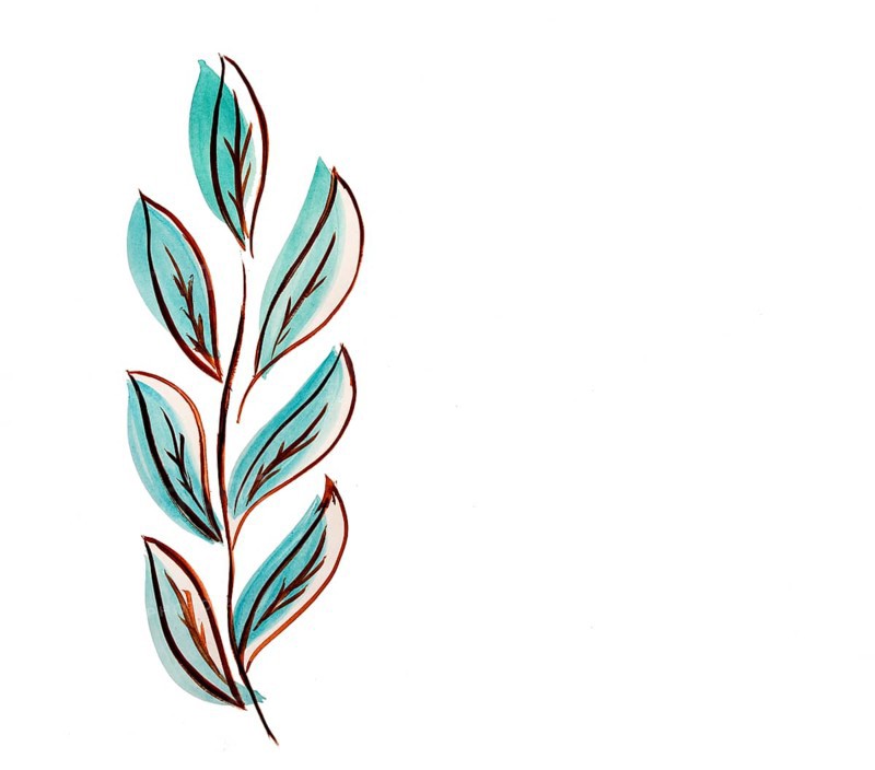 Abstract background, on a white background, drawing, branch with leaves, gouache, watercolor paint