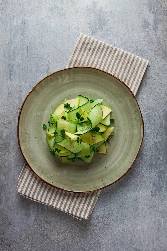 Spring, green salad, cucumber with apple, top view, close-up, no people, microselen radish, healthy eating, spring salad, georgian salad, gazaphuli