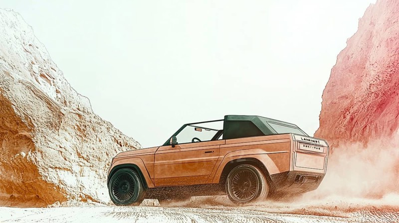 An illustration of a convertible ascending a mountainside in a desert setting, emphasizing adventure, AI generated