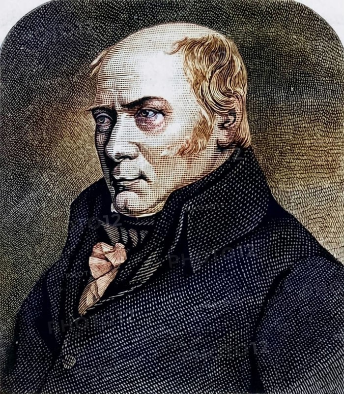 William Smith (1769-1839), English geologist and founder of stratigraphic geology. He gained his knowledge of geological strata during his work as a canal surveyor. From Life of Sir Roderick I. Murchison by Archibald Geikie (London, 1875) . Engraving, Historical, digitally restored reproduction from a 19th century original, Record date not stated