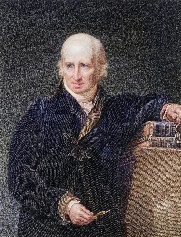 Benjamin West (1738-1820) was an American-born British painter who settled in London in 1763. As a portrait painter, he changed the tradition of depicting sitters in classical costumes by showing them in contemporary dress instead. Copper engraving from 1830, Historic, digitally restored reproduction from a 19th century original, Record date not stated