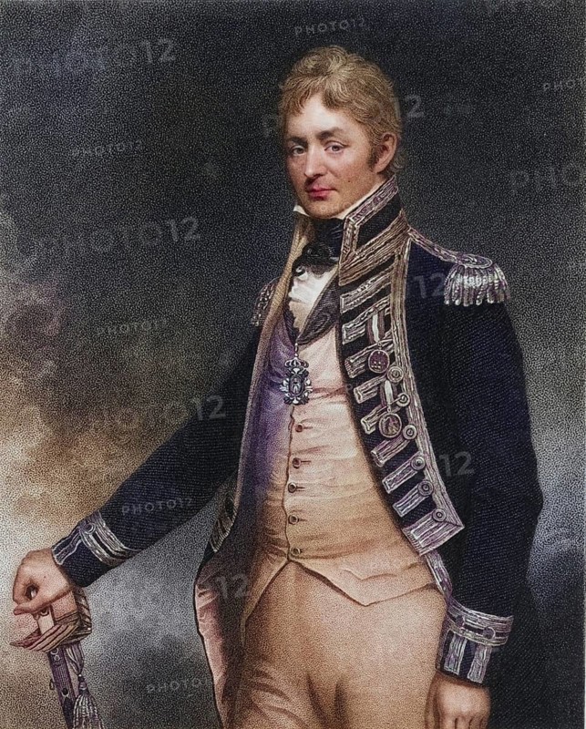 Thomas Troubridge (ca. 1758-1807) English naval officer who rose to the rank of rear admiral. Joined the Royal Navy in 1773 and served in the East Indies, at the Battle of Cape St Vincent and in Abukir Bay. In 1807 his ship sank off Madagascar and he and his entire crew perished. From the National Portrait Gallery by James Jerdan (London, 1830) ., Historic, digitally restored reproduction from a 19th century original, Record date not stated
