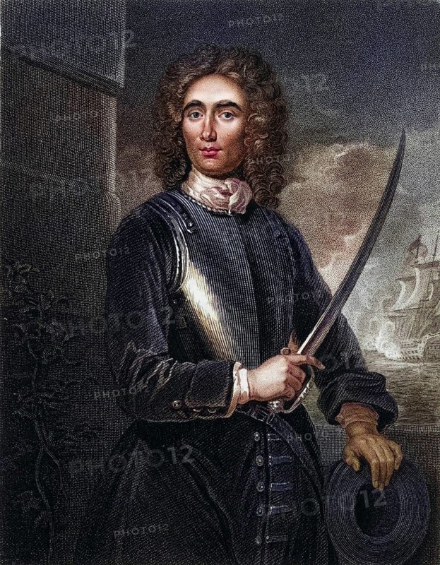 John Benbow (1653-1702) English naval commander, born in Shrewsbury, Shropshire. Vice-admiral in 1701, he encountered superior French forces under Du Casse in the West Indies off Santa Marta on 19 August 1702. His leg was shattered by chain bullets and he was abandoned by his captains. He succumbed to his injuries in Jamaica in October. He is remembered as the brave Benbow . Copper engraving after a portrait by Godfrey Kneller, Historic, digitally restored reproduction from a 19th century original, Record date not stated