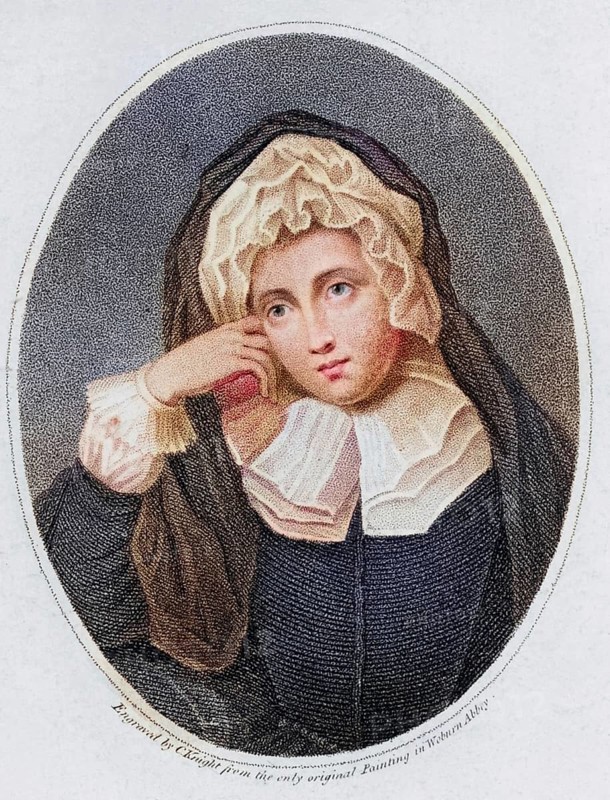Rachel, Lady Russell (1636-1723), née Rachel Wriothesley, woman of William, Lord Russell 'the Patriot', English Whig statesman. She acted as her man's 'clerk' during his trial for complicity in the Rye House Plot in 1683, when Russell was found guilty of high treason and beheaded. Dot engraving after a portrait in Woburn Abbey, Historic, digitally restored reproduction from a 19th century original, Record date not stated