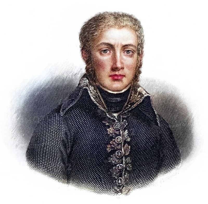 Jean Victor Moreau (1761-1813), French soldier and revolutionary. Supported Napoleon in the coup d'état of the 18th Brumaire (9 November 1799) . In 1804 Napoleon banished him, accusing him of conspiring against him. In 1813, he entered Russian service and fought in Dresden, where his legs were shattered by a French cannonball. He died after an amputation. Lithograph 1835, Historical, digitally restored reproduction from a 19th century original, Record date not stated