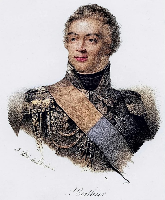 Alexandre Berthier (1753-1815) . Prince of Neuchatel and Wagram. French soldier, Marshal of France. Napoleon's chief of staff. Fought with Lafayette during the American War of Independence. Lithograph, Historical, digitally restored reproduction from a 19th century original, Record date not stated