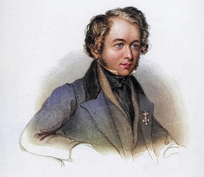 Robert Hermann Schomburgk (1804-1865), British traveller and explorer, born in Freiburg, Germany. He led a geographical expedition to British Guiana and discovered the giant South American water lily Victoria Regia. From The Naturalist's Library, published by William Jardine (Edinburgh and London 1839-1854) . Copper engraving, Historic, digitally restored reproduction from a 19th century original, Record date not stated