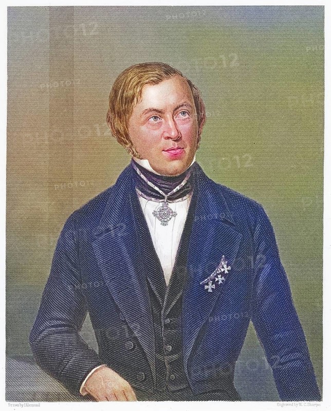 Eilhard Mitscherlich (1794-1863), German chemist and crystallographer who discovered the phenomenon of isomorphism in 1819. From James Sheridan Muspratt Chemistry (London, ca. 1860) . Copperplate engraving, Historical, digitally restored reproduction from a 19th century original, Record date not stated