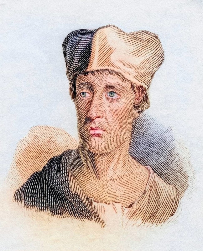 John Leland 1506 to 1552, English classical scholar. From the book Crabbes Historical Dictionary, published in 1825, Historical, digitally restored reproduction from a 19th century original, Record date not stated