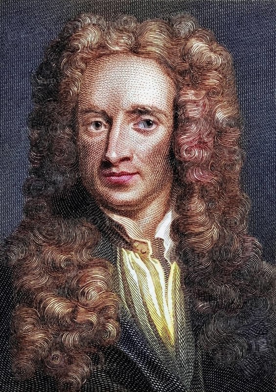 Sir Isaac Newton, 1642-1727, English physicist and mathematician. Copper engraving by Edward Smith after a painting by Sir George Kneller, Historical, digitally restored reproduction from a 19th century original, Record date not stated