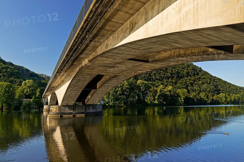 Panorama of Lake Hengstey with the Syberg Ruhr Bridge, Dortmund, North Rhine-Westphalia, Germany, Europe