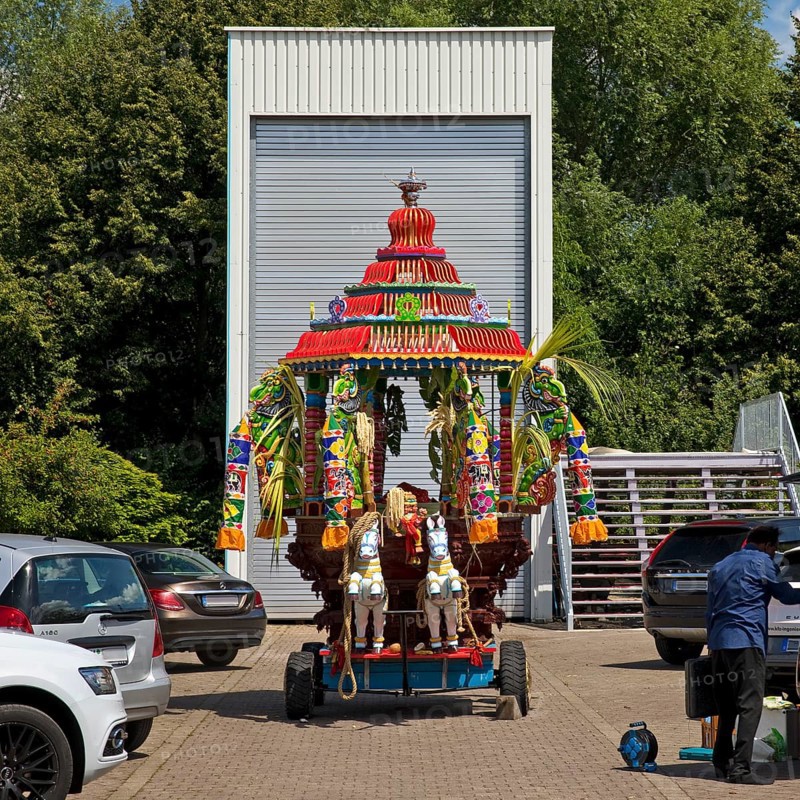 Car from the temple festival in the car park of the Hindu temple Sri Kamadchi Ampal, Hamm, Ruhr area, North Rhine-Westphalia, Germany, Europe