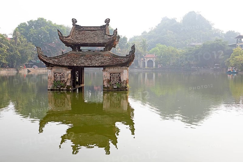 Pagoda on the panoramic lake of the Buddhist Thay Temple or Chua Thay or Master Temple, Sai Son Village, Hanoi Province, Vietnam, Asia