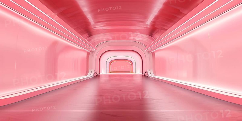 Futuristic long pink hallway. Generative Ai, AI generated